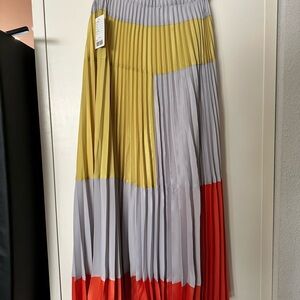 Anthropologie Pleated Colorblock Maxi Skirt - Yellow, Light Gray & Red